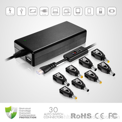 90W Universal Laptop charger AC Adapter With LCD Display/5V 2.3A USB